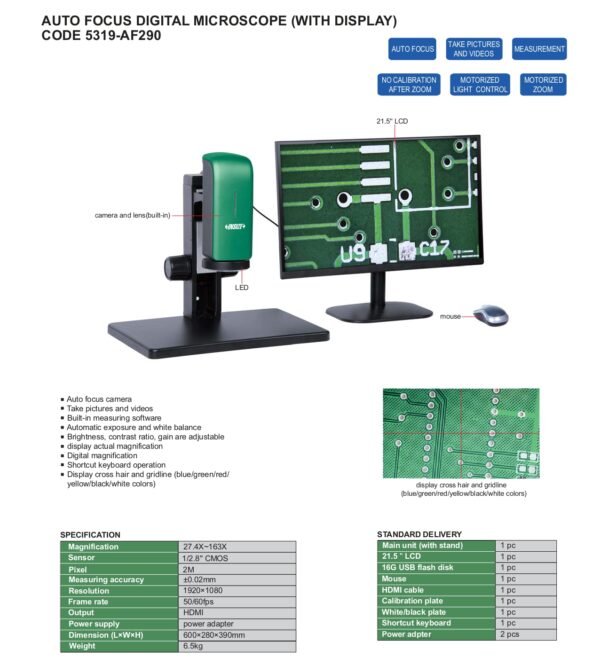 INSIZE 5319-AF290 กล้องไมโครสโคปดิจิตอล Auto Focus Digital Microscopes (With Display) - Image 2