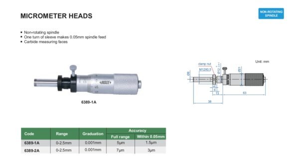 หัวไมโครมิเตอร์ (Micrometer Heads) INSIZE รุ่น 6389-1A ขนาด 0-0.25 มิิลลิเมตร - Image 2