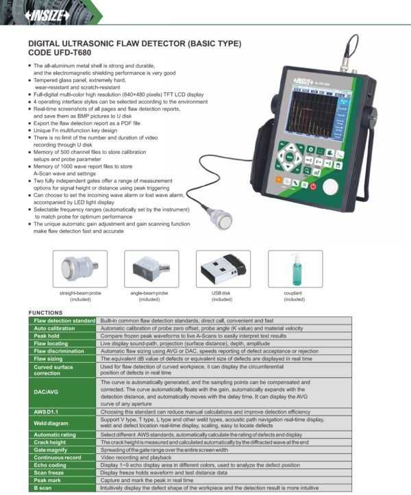 เครื่องตรวจจับข้อบกพร่องด้วยคลื่นเสียงความถี่สูงแบบดิจิทัล Digital Ultrasonic Flaw Detector INSIZE UFD-T680 - Image 3