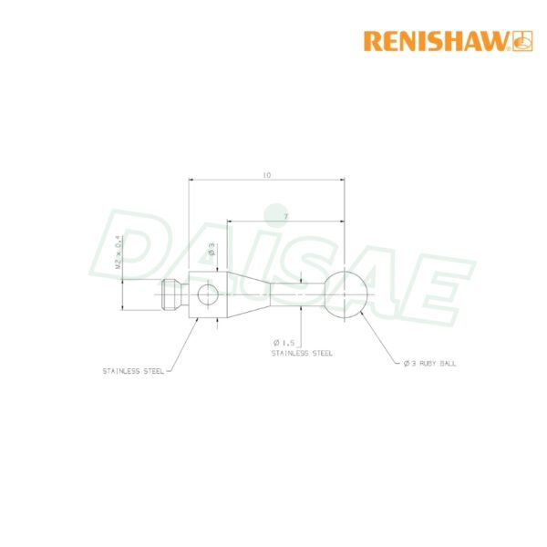 Renishaw l M2 Ø3 mm ruby ball, stainless steel stem, L 10 mm, EWL 7 mm รุ่น A-5000-3604 - Image 5