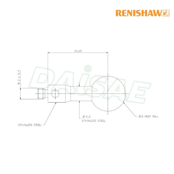 Renishaw l M2 Ø6 mm ruby ball, stainless steel stem, L 10 mm, EWL 10 mm รุ่น A-5000-4156 - Image 5