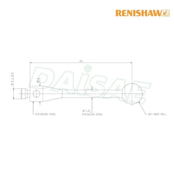 Renishaw l M2 Ø4 mm ruby ball, stainless steel stem, L 20 mm, EWL 20 mm รุ่น  A-5000-4161 - Image 5