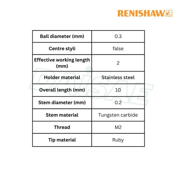 Renishaw l M2 Ø0.3 mm ruby ball, tungsten carbide stem, L 10 mm, EWL 2 mm. รุ่น A-5000-7800 - Image 4