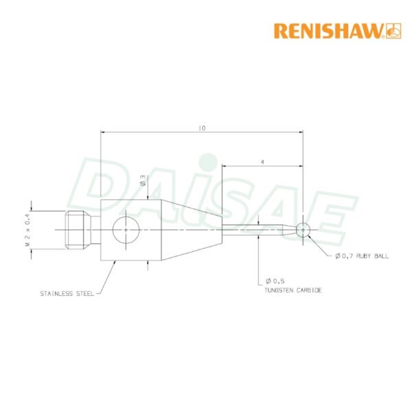 Renishaw l M2 Ø0.7 mm ruby ball, tungsten carbide stem, L 10 mm, EWL 4 mm รุ่น A-5000-7801 - Image 5