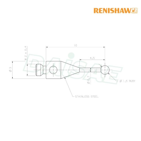 Renishaw l M2 Ø1.5 mm ruby ball, stainless steel stem, L 10 mm, EWL 4.5 mm รุ่น A-5000-7802 - Image 5