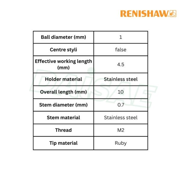 Renishaw l M2 Ø1 mm ruby ball, stainless steel stem, L 10 mm, EWL 4.5 mm รุ่น  A-5000-7806 - Image 4