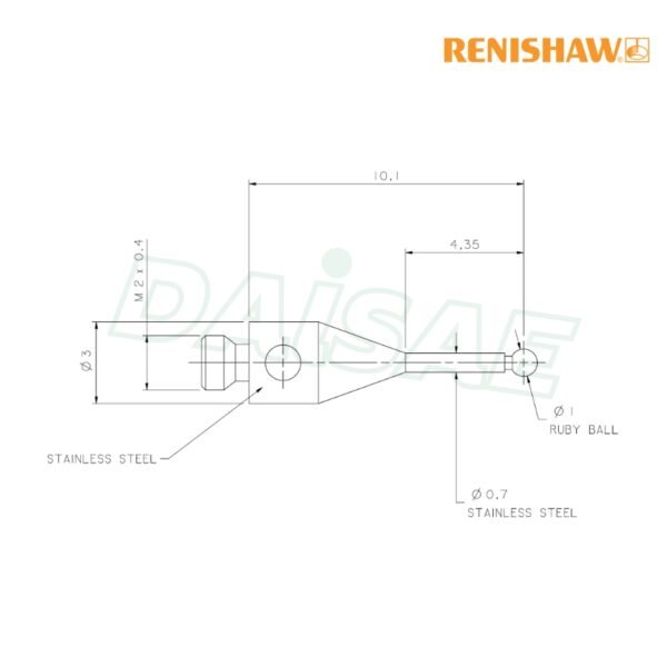 Renishaw l M2 Ø1 mm ruby ball, stainless steel stem, L 10 mm, EWL 4.5 mm รุ่น  A-5000-7806 - Image 5