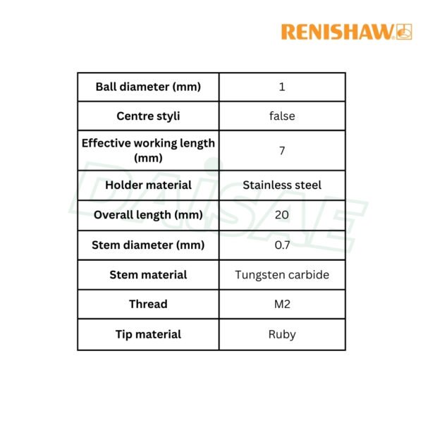 Renishaw l M2 Ø1 mm ruby ball, tungsten carbide stem, L 20 mm, EWL 7 mm รุ่น A-5000-7808 - Image 4