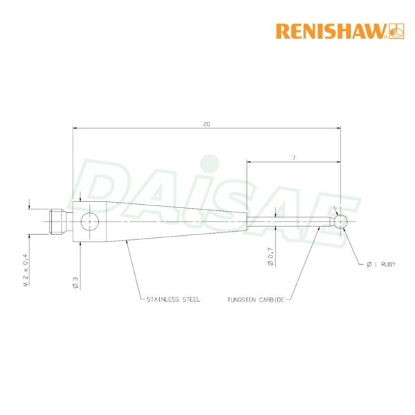 Renishaw l M2 Ø1 mm ruby ball, tungsten carbide stem, L 20 mm, EWL 7 mm รุ่น A-5000-7808 - Image 5