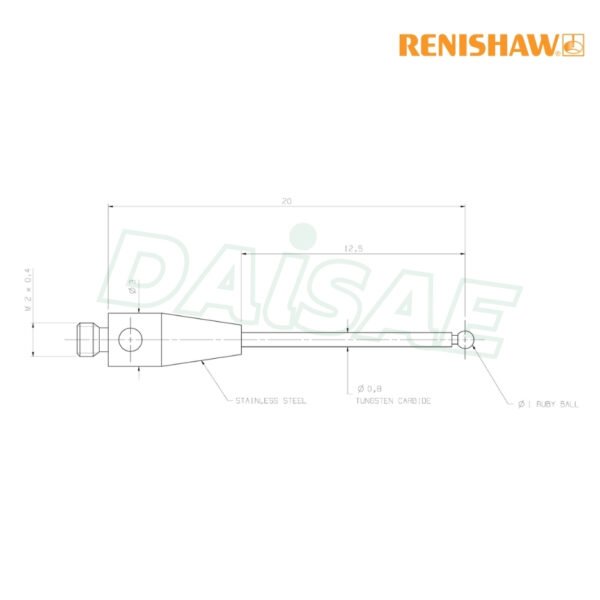Renishaw l M2 Ø1 mm ruby ball, tungsten carbide stem, L 20 mm, EWL 12.5 mm รุ่น A-5003-0033 - Image 4