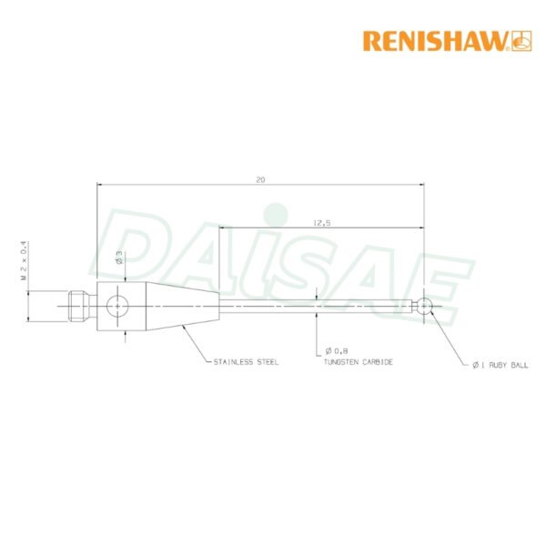 Renishaw l M2 Ø1 mm ruby ball, tungsten carbide stem, L 20 mm, EWL 12.5 mm รุ่น A-5003-0033 - Image 5