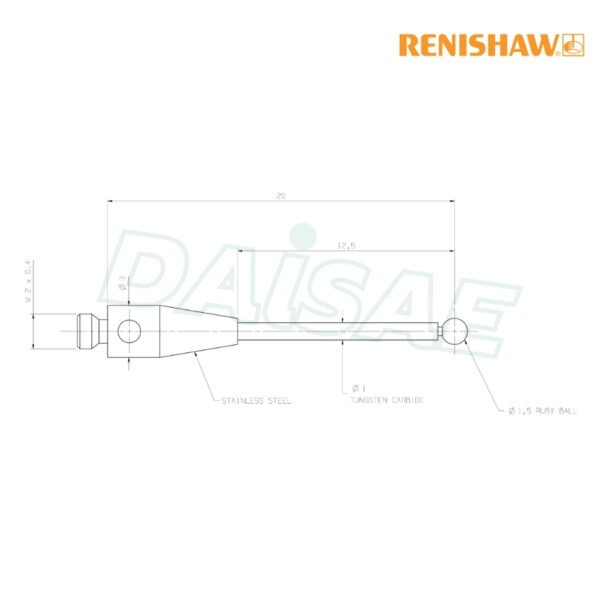 Renishaw l M2 Ø1.5 mm ruby ball, tungsten carbide stem, L 20 mm, EWL 12.5 mm รุ่น A-5003-0034 - Image 5