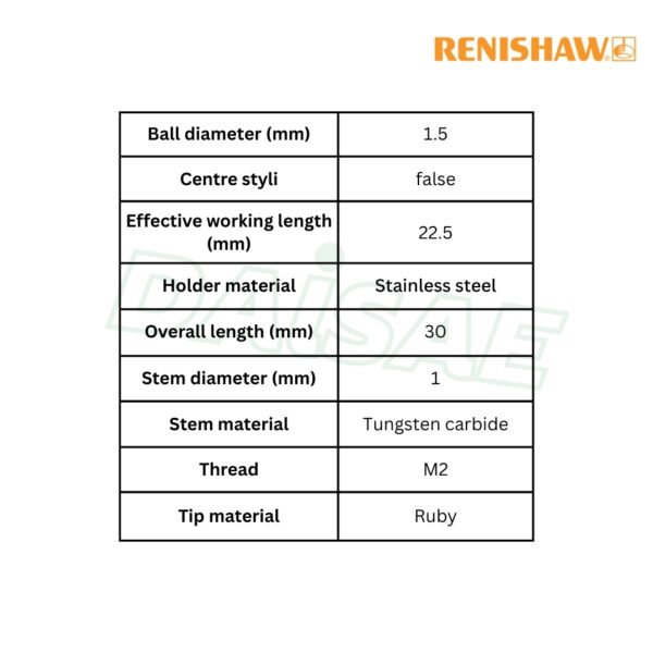 Renishaw l M2 Ø1.5 mm ruby ball, tungsten carbide stem, L 30 mm, EWL 22.5 mm รุ่น A-5003-0035 - Image 4