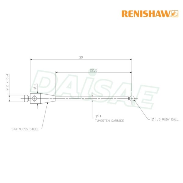 Renishaw l M2 Ø1.5 mm ruby ball, tungsten carbide stem, L 30 mm, EWL 22.5 mm รุ่น A-5003-0035 - Image 5