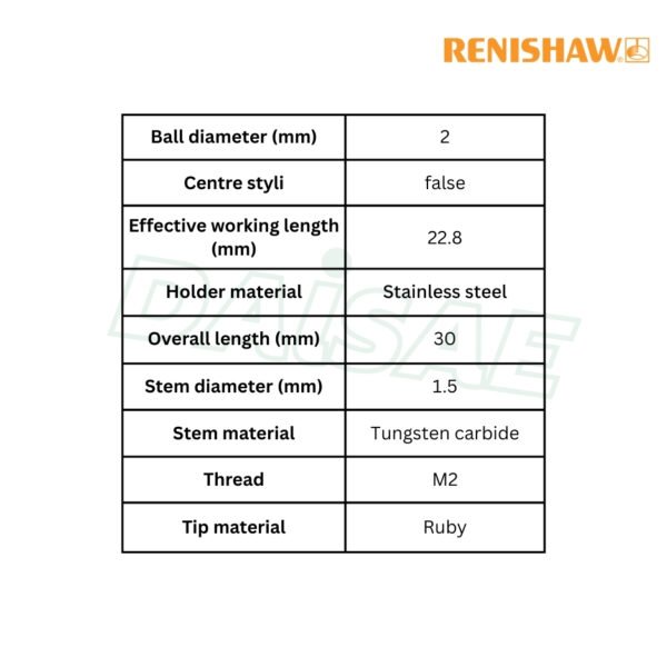 Renishaw l M2 Ø2 mm ruby ball, tungsten carbide stem, L 30 mm, EWL 22.8 mm รุ่น A-5003-0036 - Image 4