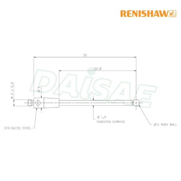 Renishaw l M2 Ø2 mm ruby ball, tungsten carbide stem, L 30 mm, EWL 22.8 mm รุ่น A-5003-0036 - Image 5