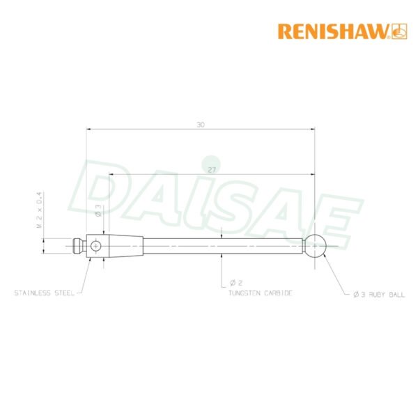 Renishaw l M2 Ø3 mm ruby ball, tungsten carbide stem, L 30 mm, EWL 27 mm รุ่น A-5003-0040 - Image 5