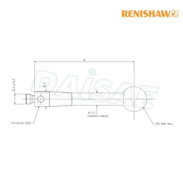 Renishaw l M2 Ø5 mm ruby ball, tungsten carbide stem, L 20 mm, EWL 20 mm รุ่น A-5003-0046 - Image 5