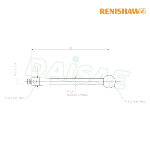 Renishaw l M2 Ø5 mm ruby ball, tungsten carbide stem, L 30 mm, EWL 30 mm รุ่น A-5003-0047 - Image 5