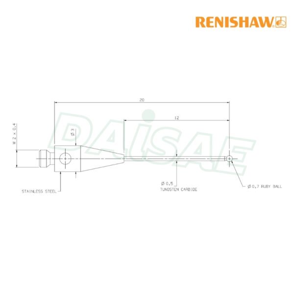 Renishaw l  M2 Ø0.7 mm ruby ball, tungsten carbide stem, L 20 mm, EWL 12 mm รุ่น A-5003-0577 - Image 5