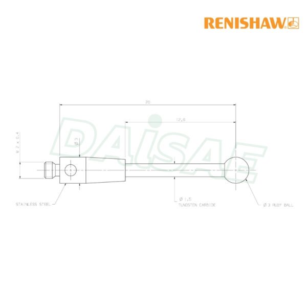 Renishaw l M2 Ø3 mm ruby ball, tungsten carbide stem, L 20 mm, EWL 17 mm รุ่น A-5003-0938 - Image 5