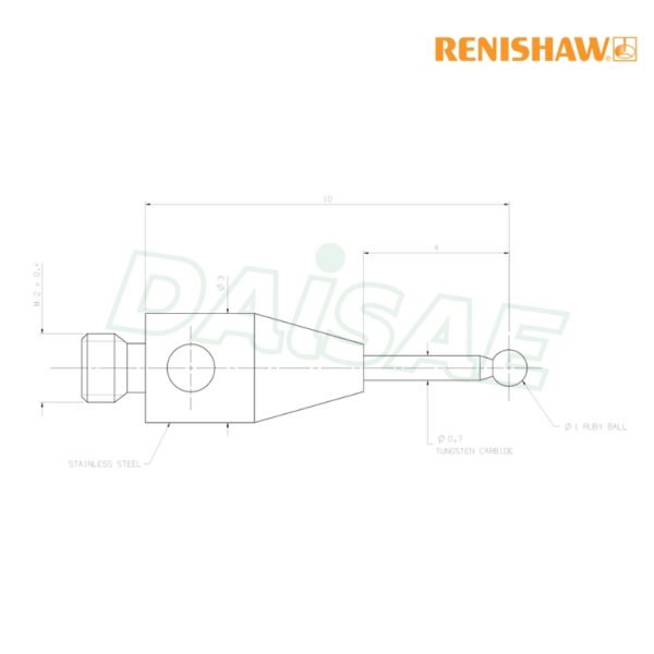 Renishaw l M2 Ø1 mm ruby ball, tungsten carbide stem, L 10 mm, EWL 4 mm รุ่น  A-5003-1325 - Image 5