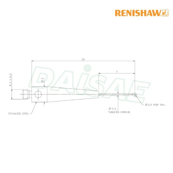 Renishaw l M2 Ø0.5 mm ruby ball, tungsten carbide stem, L 20 mm, EWL 7 mm รุ่น A-5003-1345 - Image 4