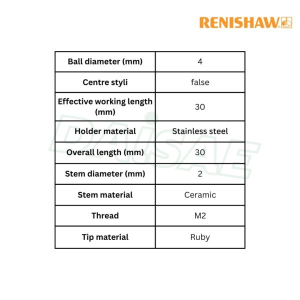 Renishaw l M2 Ø4 mm ruby ball, ceramic stem, L 30 mm, EWL 30 mm รุ่น A-5003-1370 - Image 4