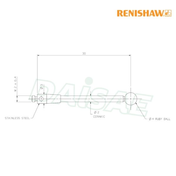 Renishaw l M2 Ø4 mm ruby ball, ceramic stem, L 30 mm, EWL 30 mm รุ่น A-5003-1370 - Image 5