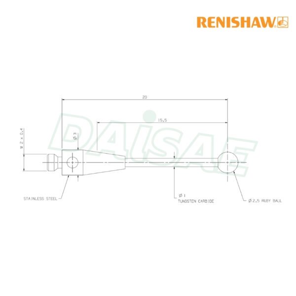 Renishaw l M2 Ø2.5 mm ruby ball, tungsten carbide stem, L 20 mm, EWL 15.4 mm รุ่น A-5003-1896 - Image 5