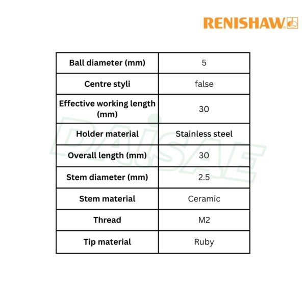 Renishaw l M2 Ø5 mm ruby ball, ceramic stem, L 30 mm, EWL 30 mm รุ่น A-5003-4779 - Image 4