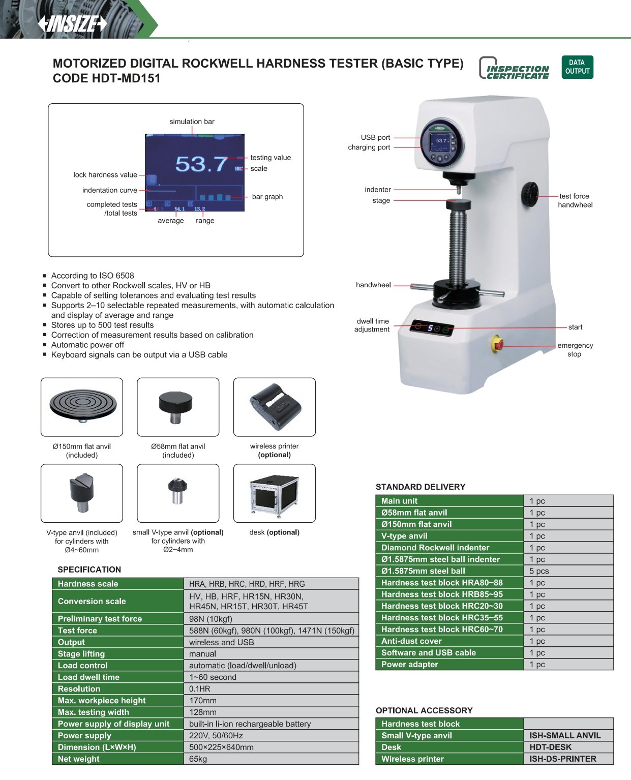 Motorized Digital Rockwell Hardness Tester INSIZE HDT-MD151 - Image 6