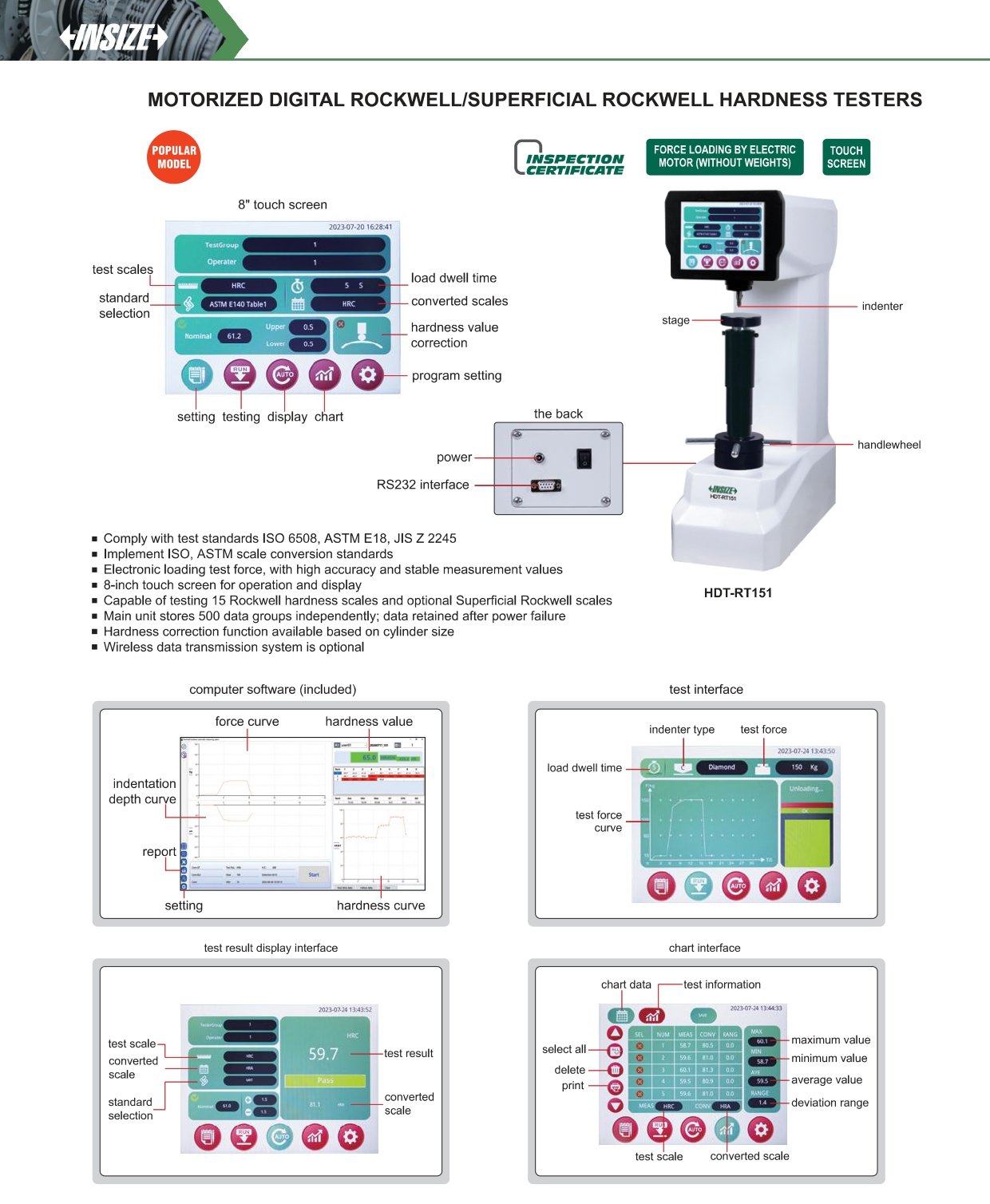 Motorized Digital Rockwell/Superficial Rockwell Hardness Testers INSIZE HDT-RT151 - Image 3